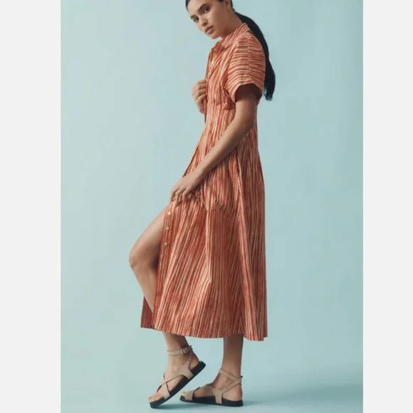 Anthropologie The Tobie Shirt Dress by Exquise Striped Maxi Size 3X NWT Red Plus